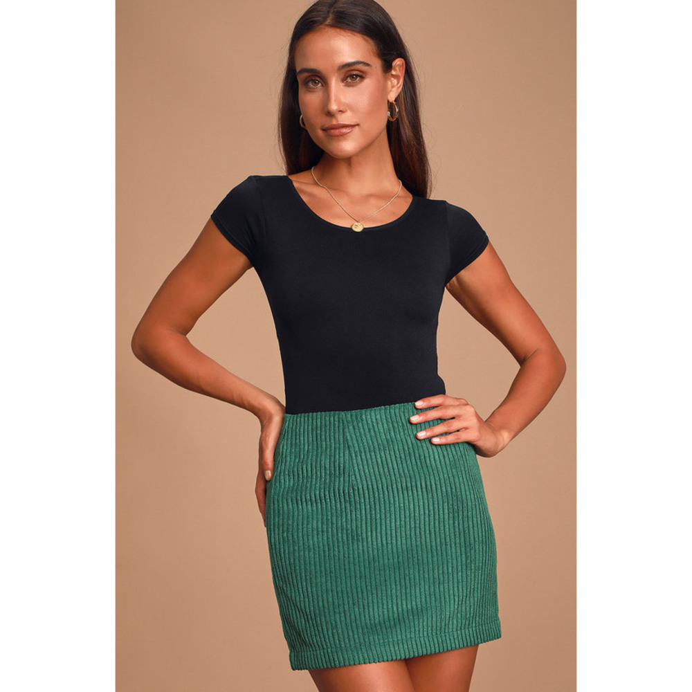 Lulus High Class Emerald Green Corduroy Mini Skirt - Size M